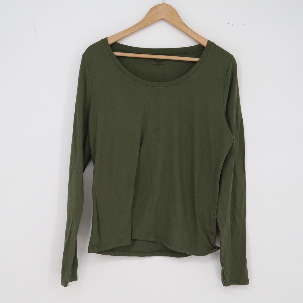 No Boundaries T-Shirt Womens XXL Scoop Neck Olive Green Long Sleeve Excellent